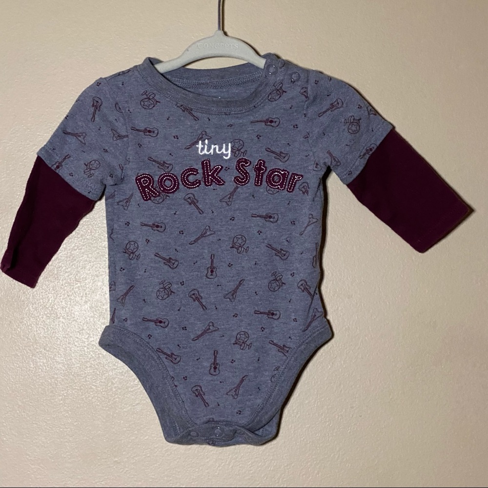 Garanimals "Tiny Rockstar" Gray & Burgundy One Piece Size 3-6M